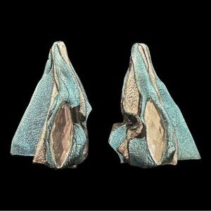Abstract Turquoise & Silver Statement Earrings With Textured Finish